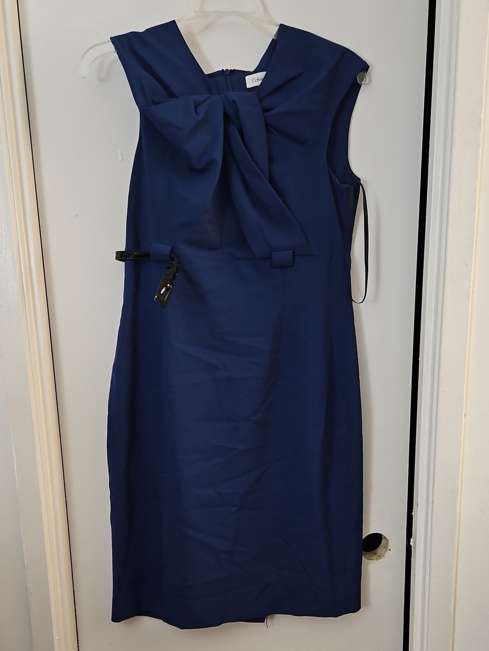 Calvin Klein Navy Midi Sheath Dress with Front Bow